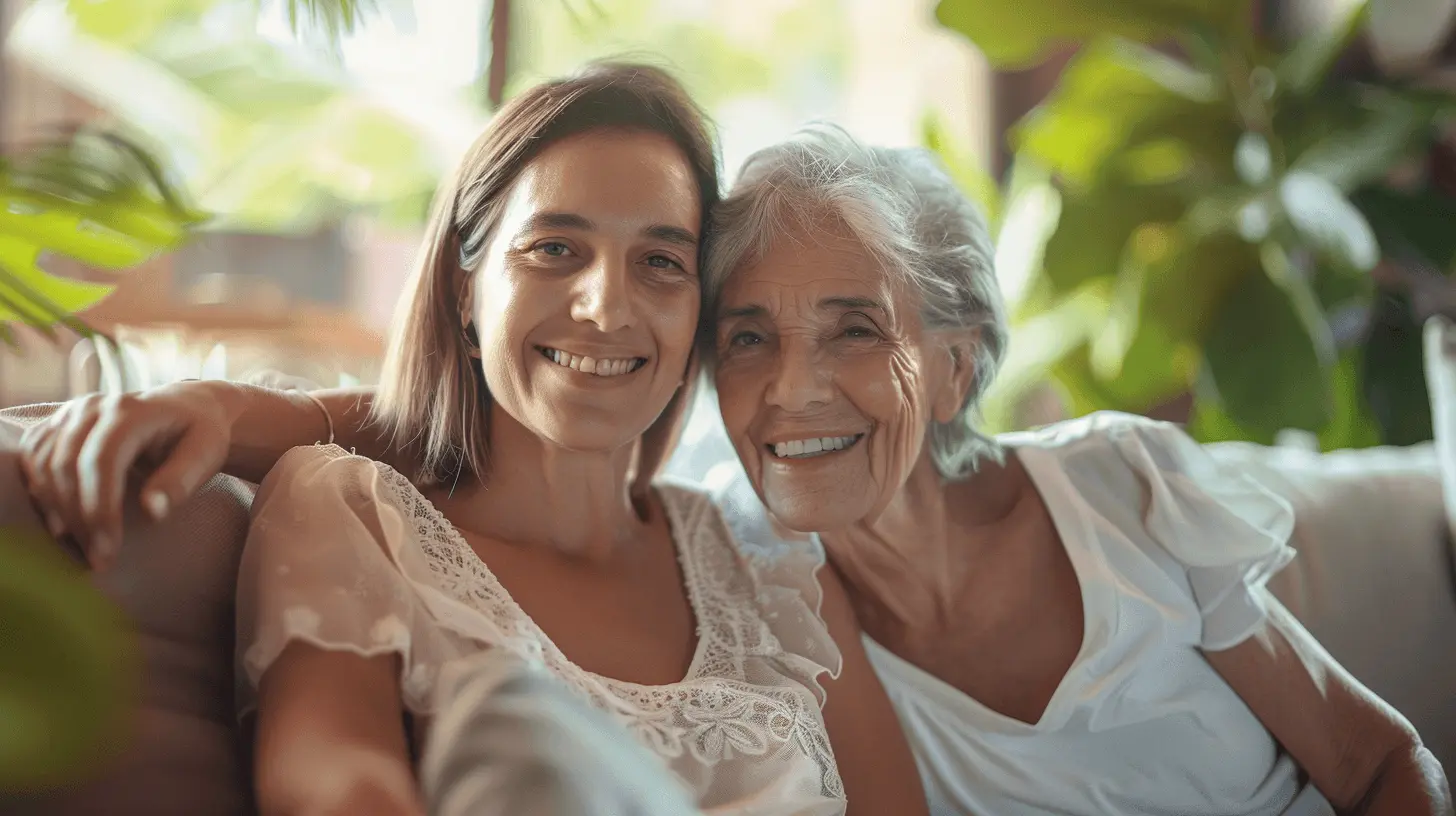 Mae e filha juntas no sofa